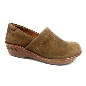 Born Womens Size 7 Bailie Brown Suede Leather Closed Back Casual Slip On Clogs